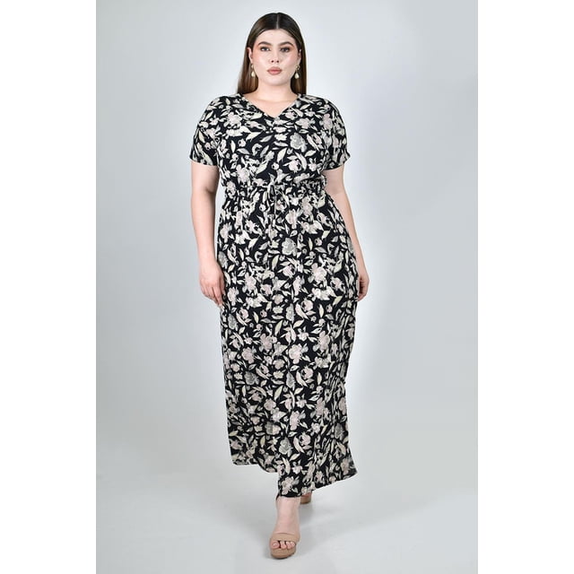 Vestido maxi floral Roman Fashion /Tallas Extras, 4393 (Negro) negro 38