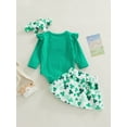 thumbnail image 6 of Arvbitana Infant Toddler Baby Girl St Patricks Day Outfits Long Sleeve Romper Green Bodysuit Clover Skirt Headband 3Pcs Outfits, 6 of 8