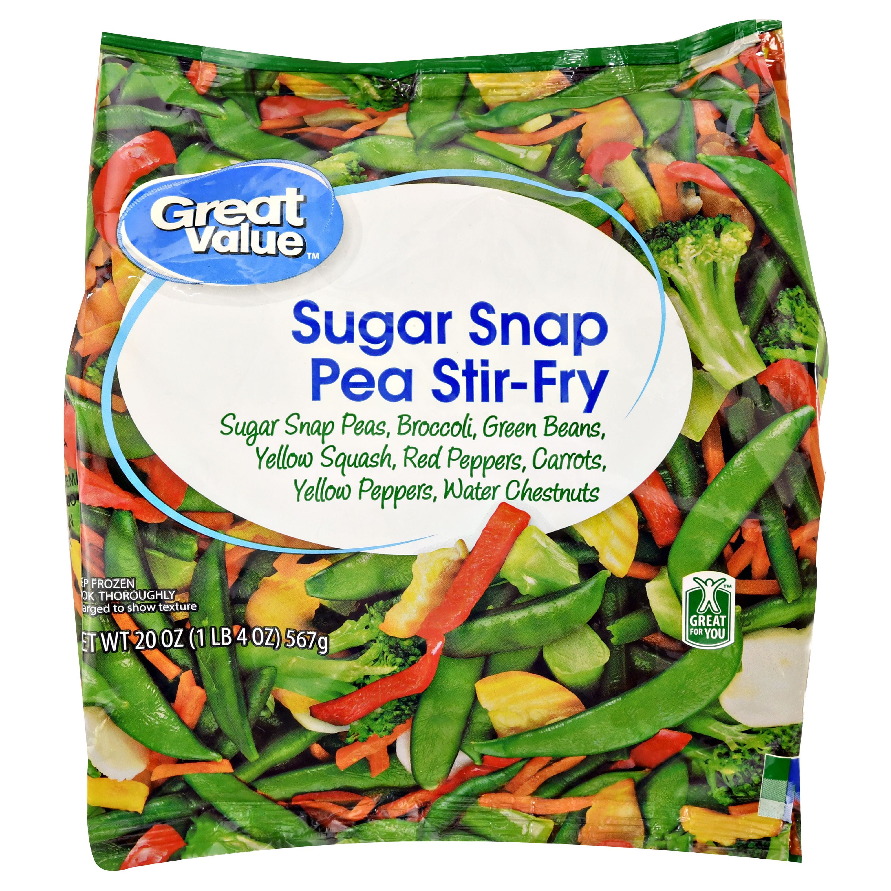Great Value Frozen Sugar Snap Pea Stir Fry, Mixed Vegetables, 20 oz Bag
