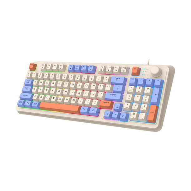 Teclado para juegos Sunnimix RGB con cable USB 94 Teclas Blanco azul
