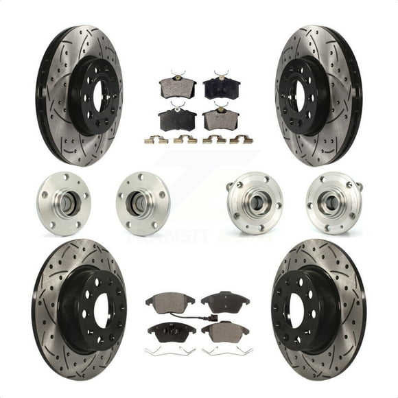 Transit Auto - Front Rear Hub Bearings Assembly Coated Disc Brake Rotors And Ceramic Pads Kit (10Pc) For 2014 Volkswagen Beetle Sportline with 2.0L With 272mm Diameter Rotor KBB-116734