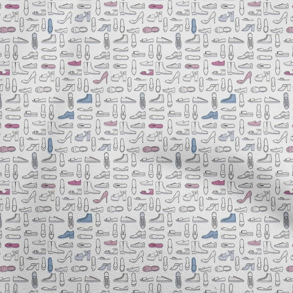 oneOone Cotton Cambric White Fabric Conversational Footwear Sewing Fabric By The Yard Printed Diy Clothing Sewing Supplies 42 Inch Wide