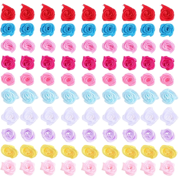 250 piezas de flores de cinta para manualidades, hechas a mano, rosas (colores variados)