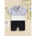 thumbnail image 2 of Bslissey Baby Boys Shorts Jumpsuit Short Sleeve Lapel Collar Contrast Color One Piece Romper Newborn Infant Summer Casual Daily Outfit 3M 6M 12M 18M, 2 of 8