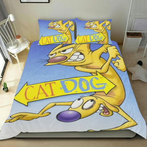 CatDog Themed Bed Sheet Set Three Piece Set 53x79 Inches Comfortable And Skin Friendly Unique Design Creating A Star Studded Night Home Decor Gifts For Family Friends fans