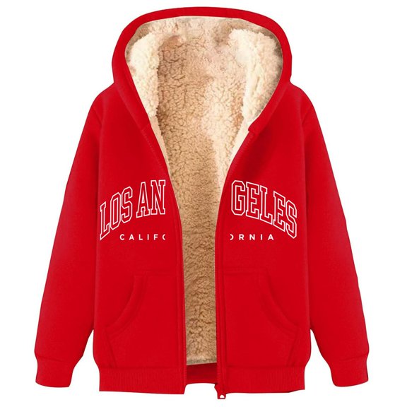 QHFBli Womens Zip Up Hoodies Casual Oversized Fleece Jacket Trendy Hoodie Winter Sherpa Jacket Warm Winter Coats Pockets a-Red XXL