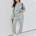 thumbnail image 3 of Valora Women Fashion Outfit Women's Trousers Suit 2 Piece Set for Casual Wear Long Sleeve Pullover Sweatshirt and Matching Sweatpants with Solid Modern Athleisure Style Grey M, 3 of 7