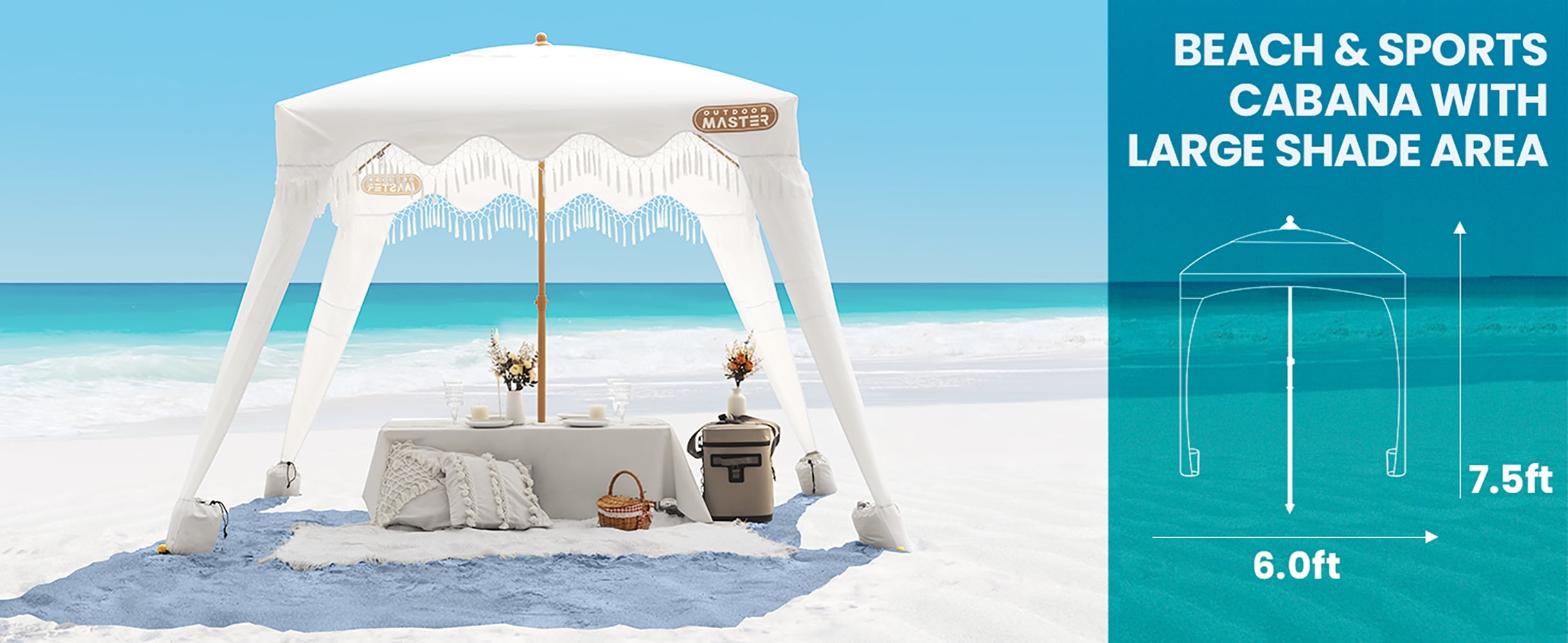 置物 summer mirage OutdoorMaster Beach Cabana, 6'x6' Canopy, Fringe, UPF 50+ UV