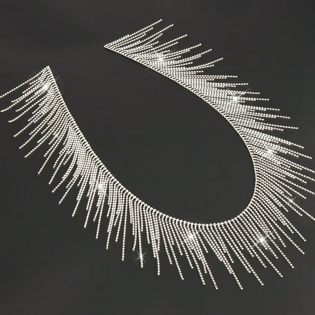 PENGXIANG Rhinestone Fringe Trim 1 Yard Sparkling Rhinestones Tassel Chain Sliver Crystal Tassel Fringe Trim DIY Decorative Rhinestone Chain Tassel for Wedding Party Necklace DIY Sewing