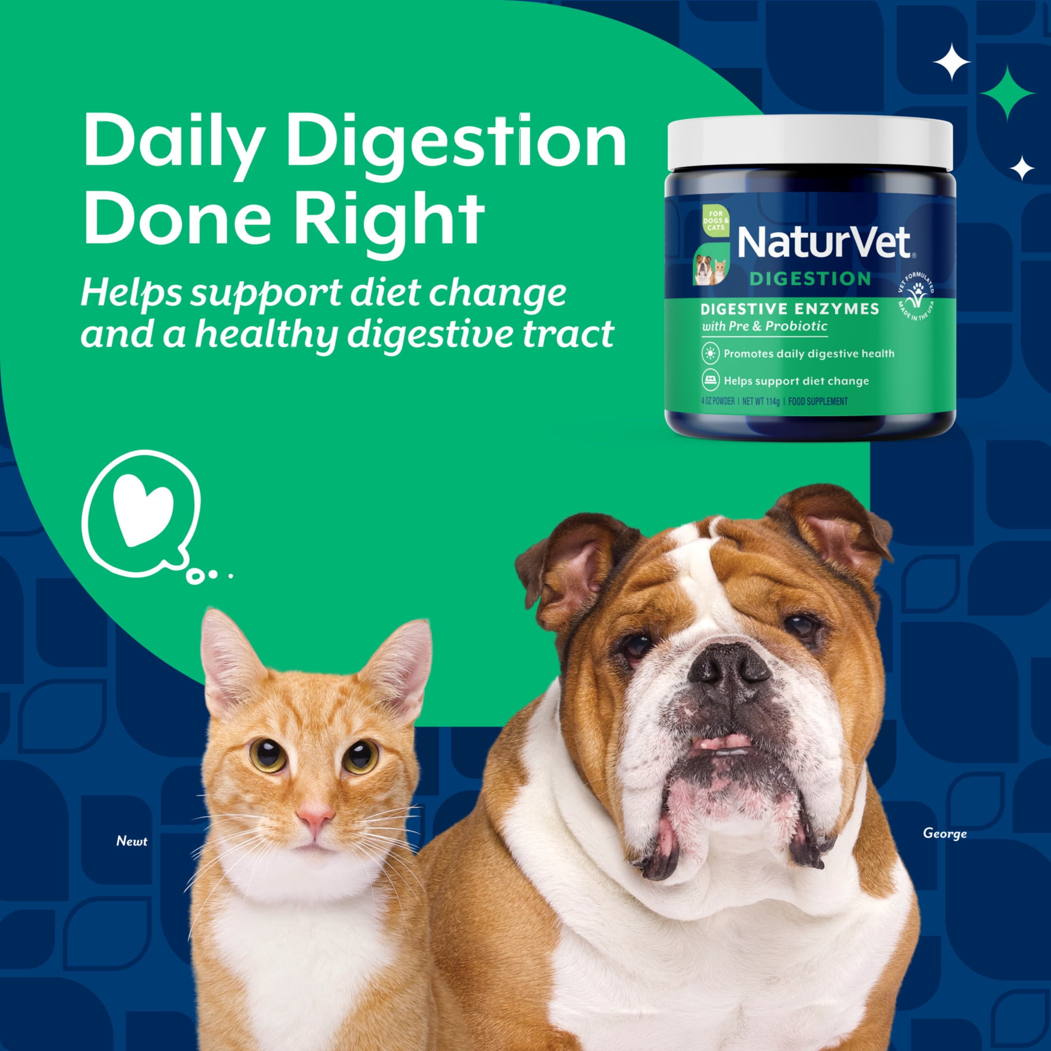 NaturVet Digestive Enzymes Supplements for Dogs and Cats, 4 oz Powder