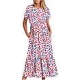 thumbnail image 2 of gljltg Women's Casual Flower Print Tiered Maxi Dress with Pockets, Polyester Spandex Lightweight Breathable Summer Winter, Beach Travel Work Party Outfit, Easy Care Washable, 2 of 6