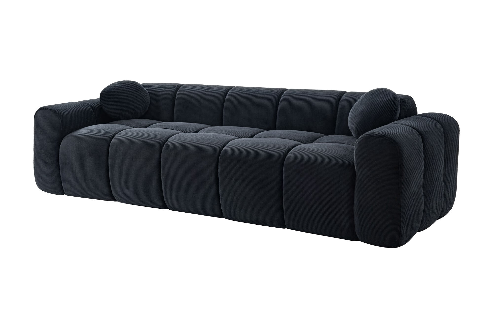 AENKYO 98" Corduroy Cloud Puff Sofa, Modern 4-Seater Bubble Block Couch, No Assembly, Charcoal Black