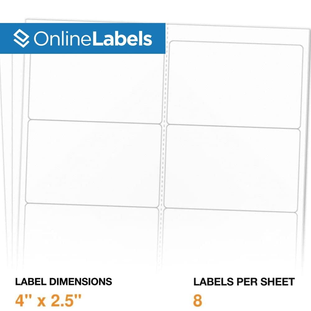White Matte Rectangle Labels 4 x 2.5 Inches, Permanent Adhesive, Address Shipping Mailing Gift Tags, 2000 Labels 250 Sheets, Inkjet Laser Printer Compatible