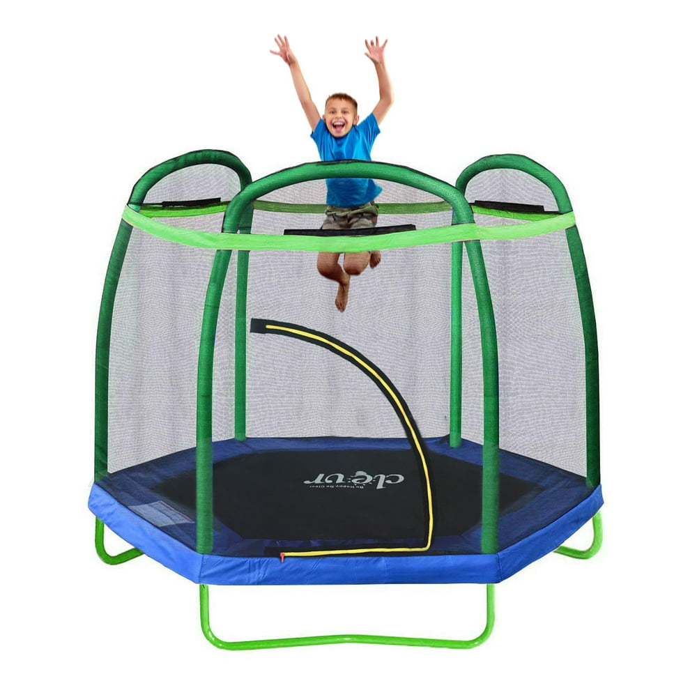 Clevr 7ft Kids Trampoline with Safety Enclosure Net & Spring Pad, Mini Indoor/Outdoor Round