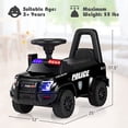 thumbnail image 7 of OLAKIDS Ride On Push Police Car, Toddler Foot-to-Floor Sliding Toy with Siren, Steering Wheel, Megaphone, Horn, Headlights, Under Seat Storage, Kids Racer Walking Gift for Boys Girls 3+ (Black), 7 of 7