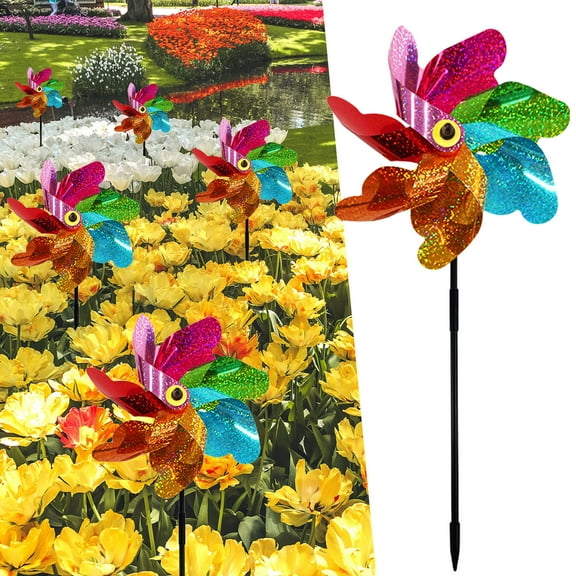 Herrnalise Sparkly Rainbow Pinwheels, Reflective Wind Spinner for Yard and Garden with Stakes, Decor Windmill to Scare Birds Away for Lawn and Patio