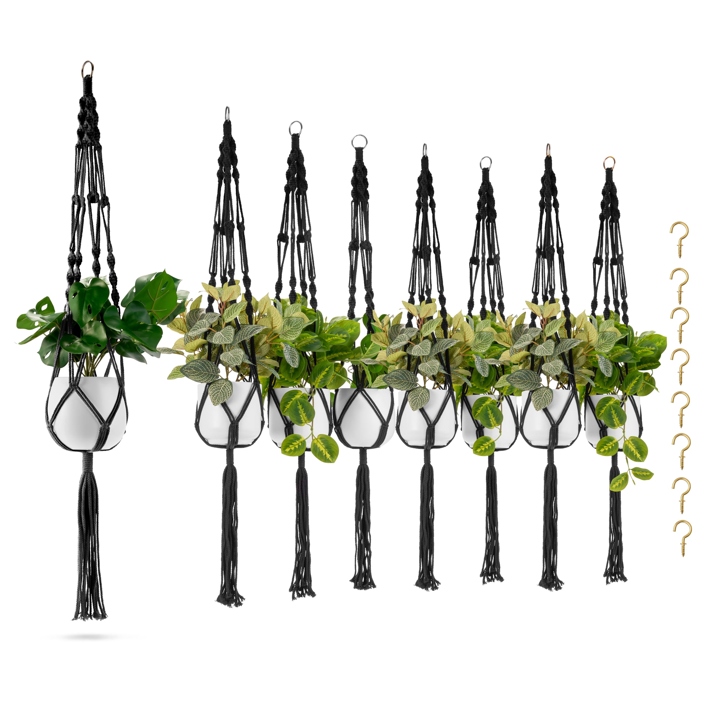 Sorbus Macrame Plant Hanger 8-Pack – Black Cotton Rope Hanging Planters for Indoor/Outdoor Use – Boho Decor for Home, Patio, or Garden – Fits Small to Medium Plant Pots
