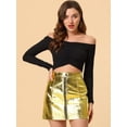 thumbnail image 2 of INSPIRE CHIC Mini faldas metálicas de cintura alta con cremallera frontal Aline para mujer Color oro-B M, 2 of 5