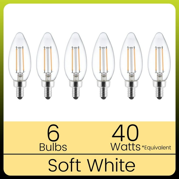 Green Watt B10 LED Candle Light Bulbs, 4W (40W Equivalent), Soft White (2700K), E12 Candelabra Base – 6-Pack