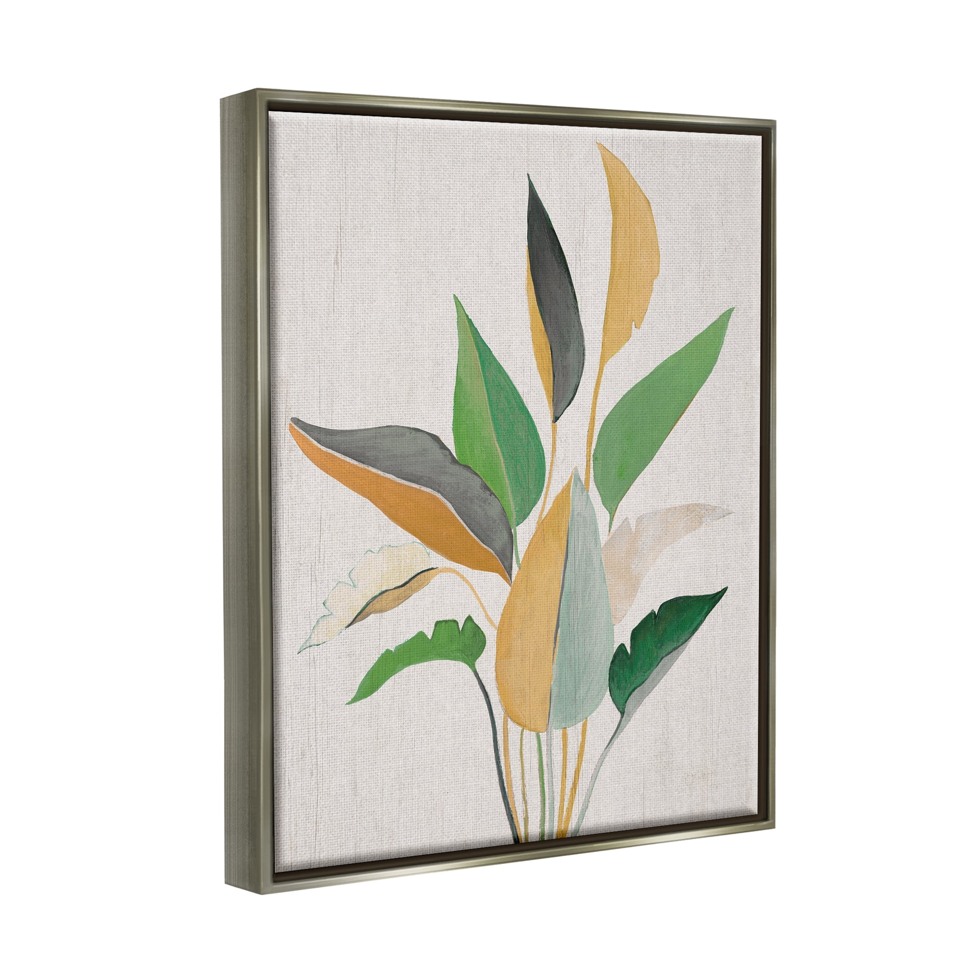 Stupell Industries Neutral Botanical Leaves Botanical & Floral Painting Gray Floater Framed Canvas Art Print Wall Art, 17 x 21