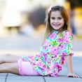 thumbnail image 5 of AnnLoren Little & Big Girls 3/4 Angel Sleeve Pink Green Big Floral Cotton Knit Ruffle Shirt, 5 of 8