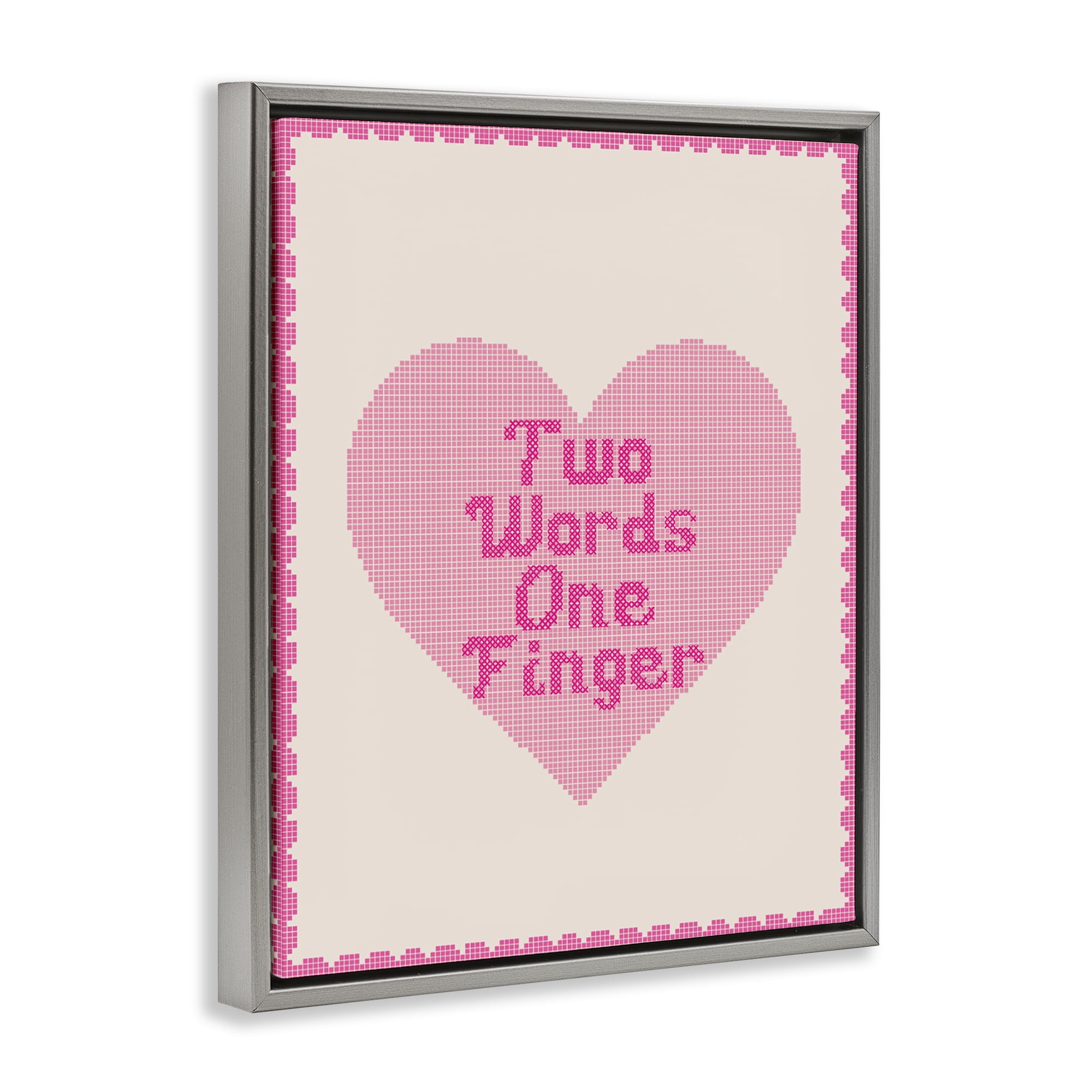 Stupell Industries Two Words One Finger Heart Gray Framed Floater Canvas Wall Art, design by Lil' Rue