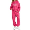 thumbnail image 5 of Conjunto de sudadera con capucha de manga larga para niños con estampado invernal y pantalones deportivos con lazo en las piernas, deportivo informal con forro polar para mayor calidez, conjunto de do, 5 of 5