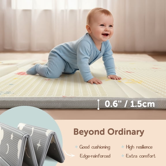 Extra Large Foldable ABC Padded Play Mat, Reversible Baby Play Mat, Non-Toxic Baby Mat for Floor, Foam Play Mat for Infants Toddlers Tummy Time, Rainbow, Waterproof Tummy Time Mat for Indoor & Outdoo