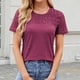 thumbnail image 2 of Blusas para Mujeres Casual Manga Corta Cuello Redondo Encaje Empalme Blusa 95% Poliéster 5% Spandex, Nuevo Color Sólido Superior para el Uso Diario, 2 of 8