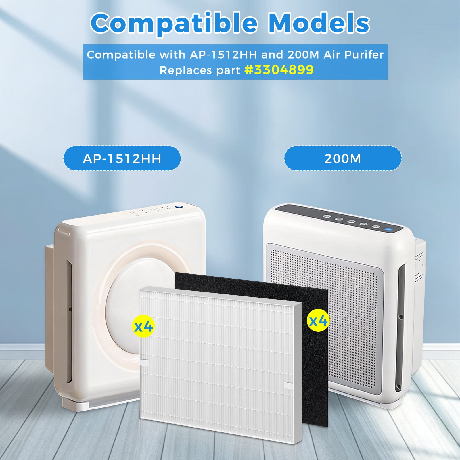 AP-1512HH Filter Compatible with Coway Airmega AP-1512HH AP-1518R AP-1519P & 200M Series, Includes 4 True H13 HEPA Filters & 4 Activated Carbon Pre-Filters, Matches Part #3304899