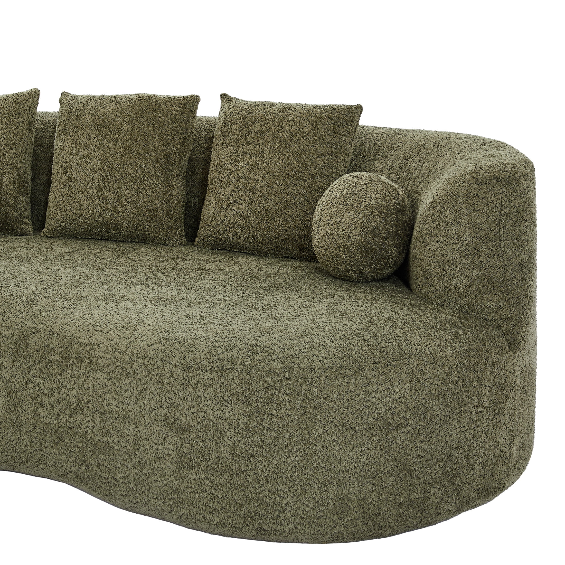 Christopher Knight Home 90" Curved Boucle Sofa with Pillows, Modern 3-Seat Upholstered Couch, Forest Green