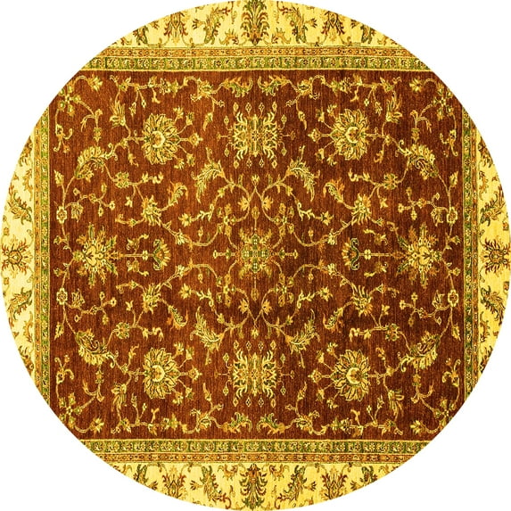 Ahgly Company Indoor Round Abstract Yellow Modern Area Rugs, 7' Round