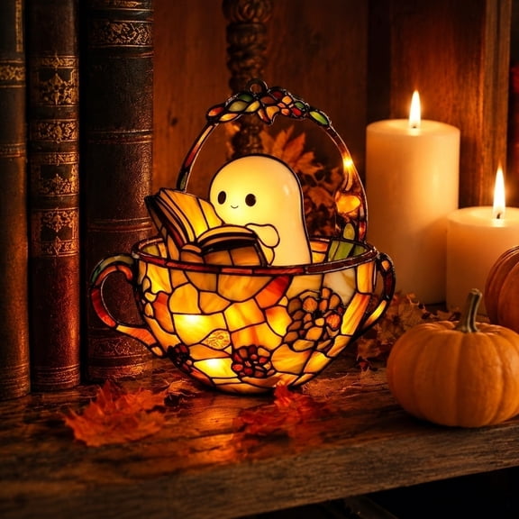 Halloween Decorations, Window Suncatcher, Hanging Halloween Decorations, Halloween Home Decor, 8X8 Inch Acrylic Acrylic glass Style Light Catcher of Reading Cute Ghost for Home