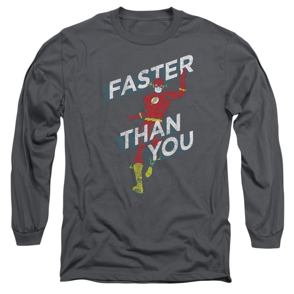 DC Comics Flash Faster Than You-Long Sleeve Adult 18/1 Charcoal