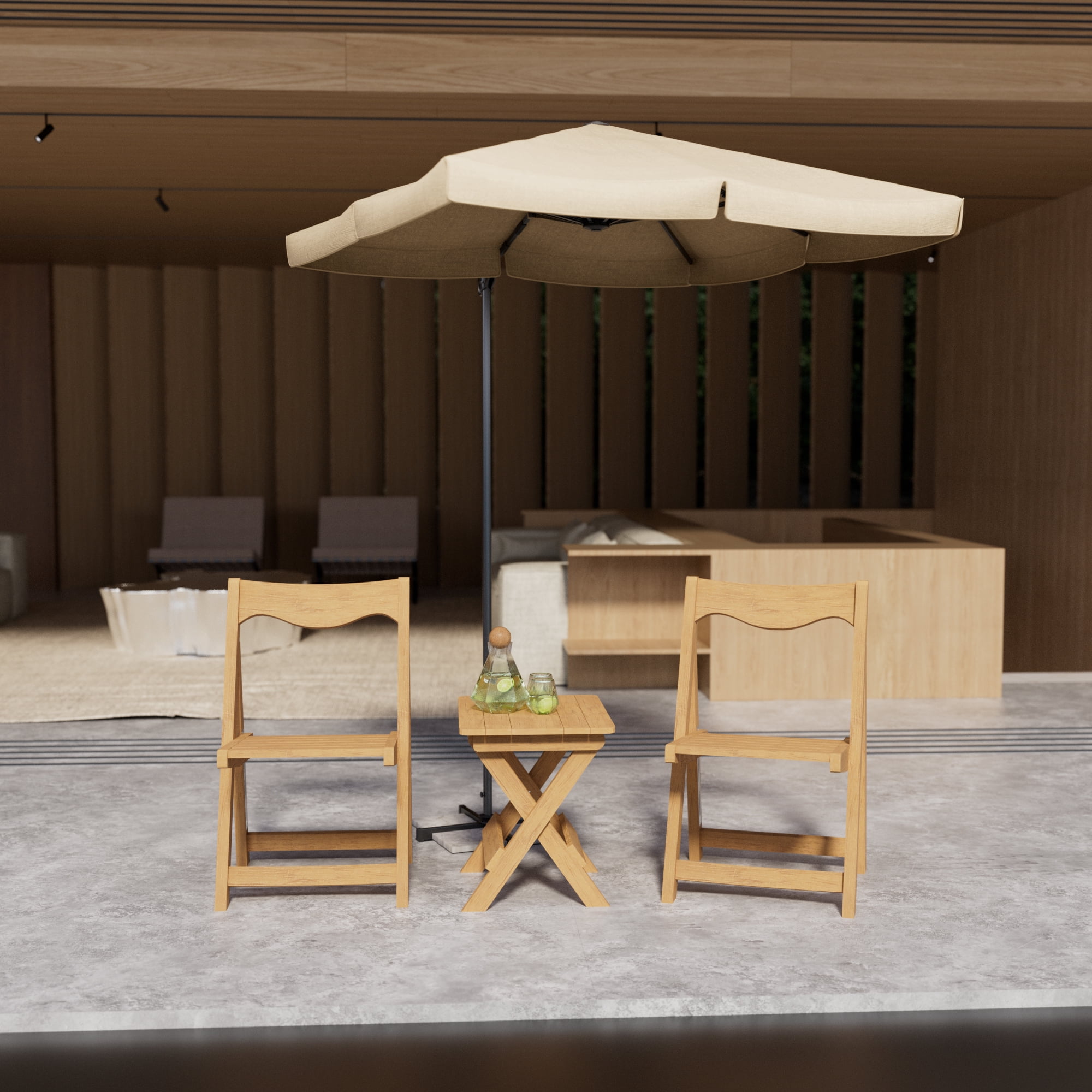 Outdoor Bistro Set, Foldable Small Table and Chair Set with 2 Chairs for Small Spaces, Teak