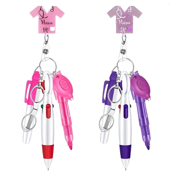 GJX Professional Nurse Pen Set Practical Nurse Pen Assortment with Sturdy Badge Holders and LED Keychains for Hospital Use