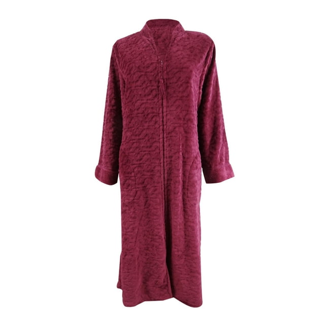 Miss Elaine Women's Jacquard Cuddle Fleece Long Zipper Robe