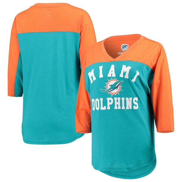 عجلات الرياض Miami Dolphins Hands High Women's In the Zone 3/4-Sleeve V-Neck T-Shirt -  Aqua/Orange عجلات الرياض