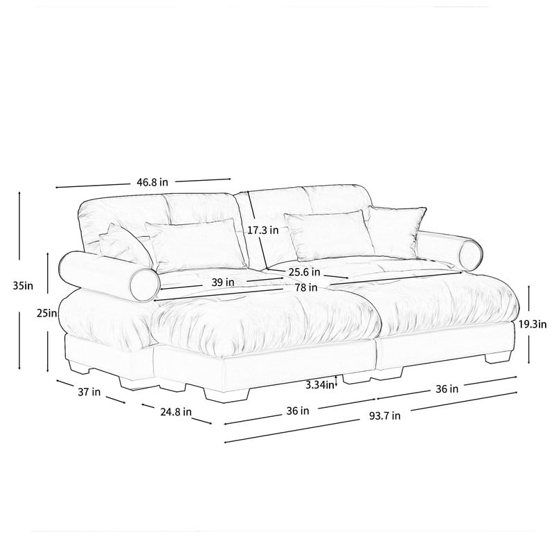 93.7" Modular Sectional Sofa with 2 Ottomans, 2-Seater Velvet Couch , Convertible U-Shaped Sofa, Deep Seat Cloud Couch with Pillows, Modern Sofa for Living Room, Apartment, Beige