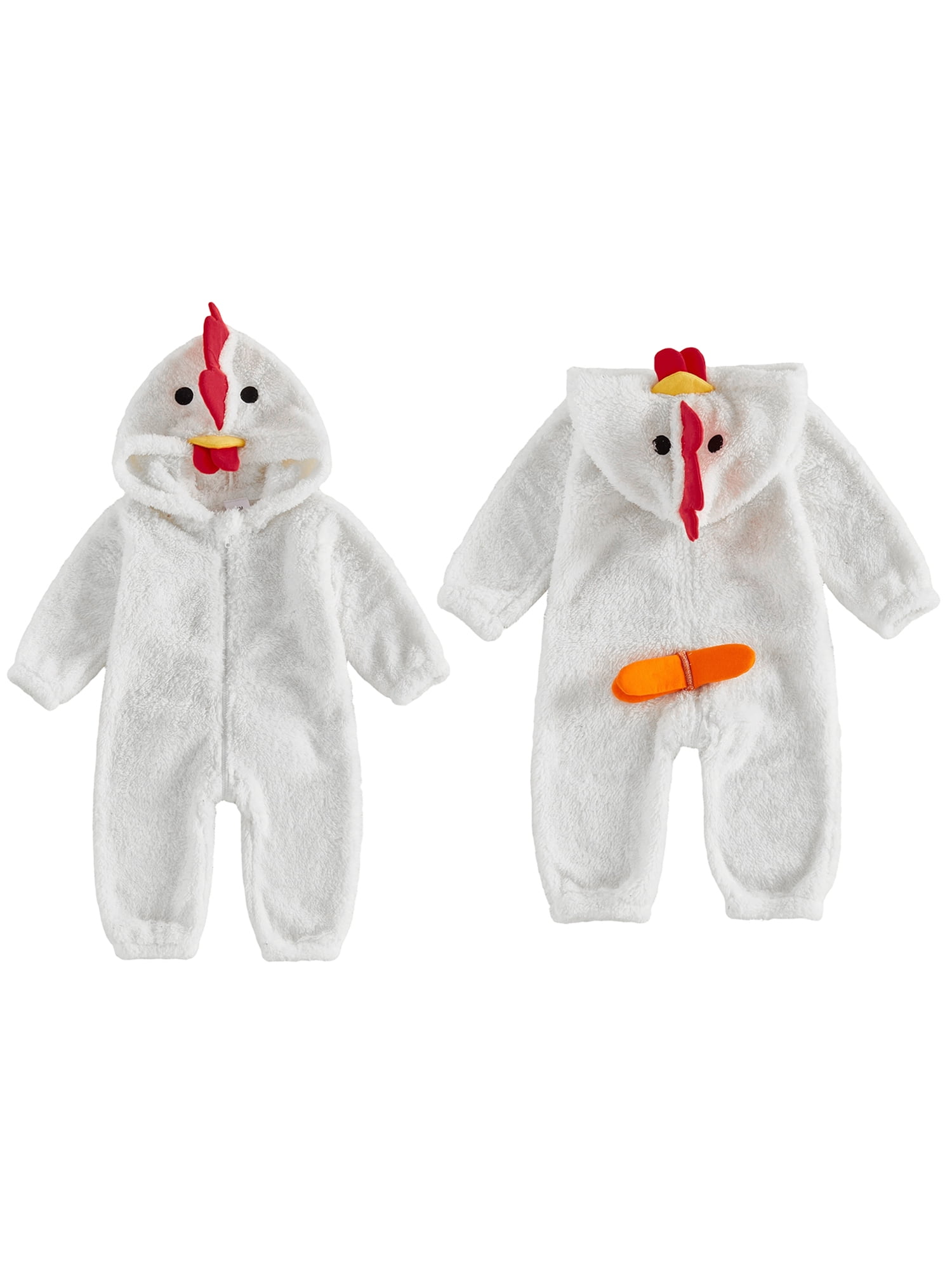 RUINIXCW Newborn Baby Halloween Chick Chicken Costume Infant Baby Girl Boy Halloween Outfit Fall Winter Romper Warm Plush Long Sleeve Zipper Hood Jumpsuit with Tail