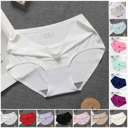 Naierhg Stretch Women Briefs Exquisite Workmanship Ice-silk Sexy Mid-rise Women Underwear Underpants for Sleeping