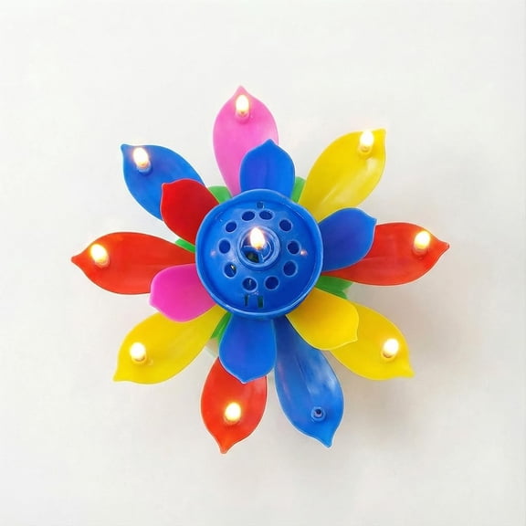 Birthday Candles Electronic Lotus Double Layer Blossom Rotating Party Atmosphere Cake Decoration Creative Music Candles Colorful Floral Gift