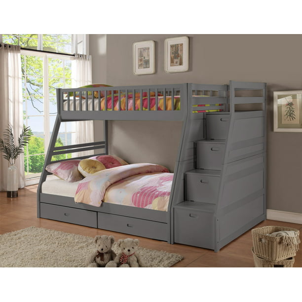 Darla Twin Over Full Staircase Bunk Bed, Twin Bunk Bed With Storage Stairs