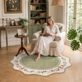 thumbnail image 4 of Lahome Washable 4' Round Scalloped Area Rug, Green Floral Rugs for Living Room, Soft Non-Slip Low Pile Stain Resistant Boho Carpet for Bedroom Nursery Kid Room Playroom, Green, 4 of 10