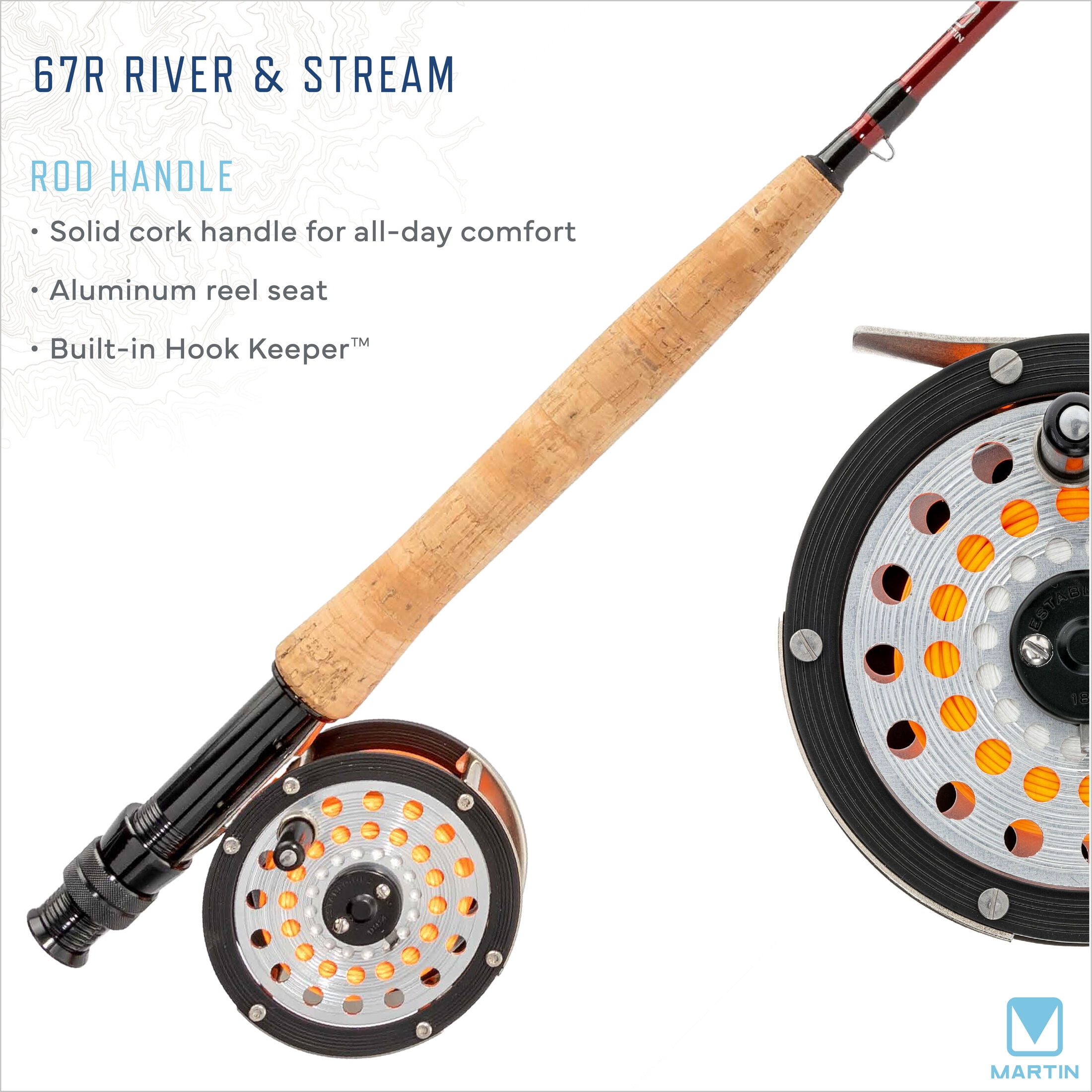 Martin 67R River and Stream Fly Fishing Rod and Reel Combo Kit, 8-Foot 6-Inch Rod, Tackle Box and Hook Removal and Cutting Tool, Brown