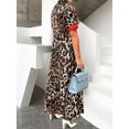 thumbnail image 2 of Womens Leopard Print Shirt Dress With Red Contrast Trim, Short Sleeve, Button Front, Maxi Length, 2 of 5