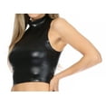 thumbnail image 3 of Sakkas Mariana Women's Party Liquid Shiny Metallic Stretch Sleeveless Tank Top - Black - Medium, 3 of 5
