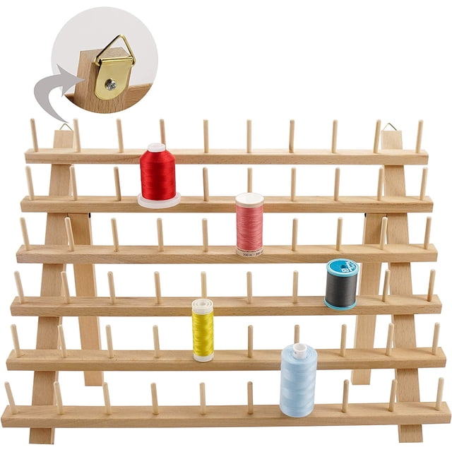 New brothread 60 Carretes Portahilos de Madera/Portahilos/Organizador de Carrete de Hilo con Ganchos para Colgar para Bordar, Acolchar, Coser, Trenzar el Cabello