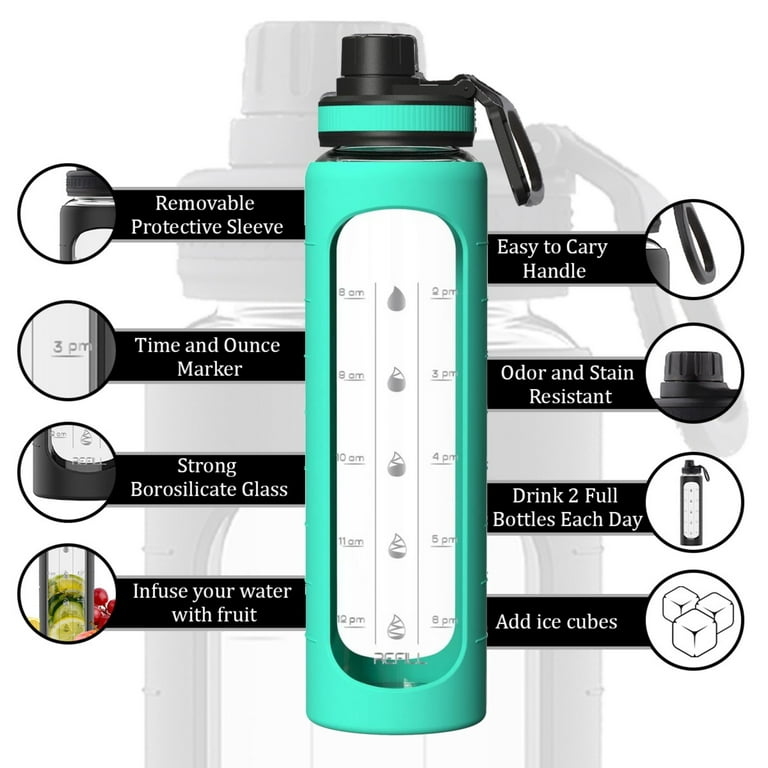 GOBEES 32oz Water Bottle with Time Marker & Straw, Dishwasher Safe,  Leakproof, Safety Lock, No BPA