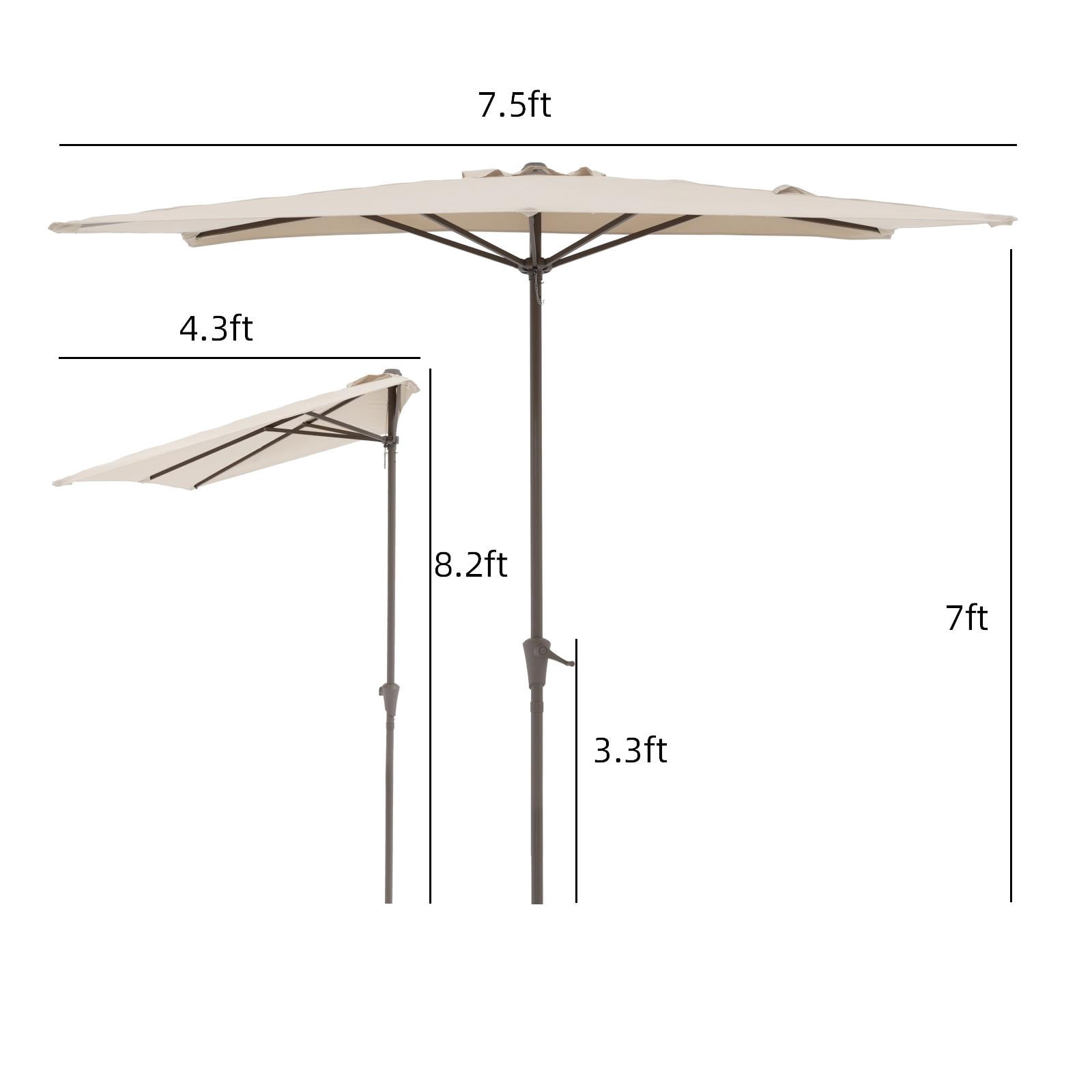 COBANA 75’ Cream White Half Rectangular Patio Umbrella, Waterproof Polyester with Crank System